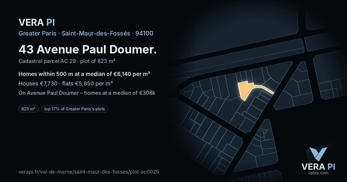 43 Avenue Paul Doumer, Saint-Maur-des-Fossés at night – the plot lit, the parcels around coloured by the prices near them