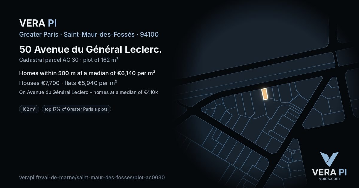 50 Avenue du Général Leclerc, Saint-Maur-des-Fossés at night – the plot lit, the parcels around coloured by the prices near them