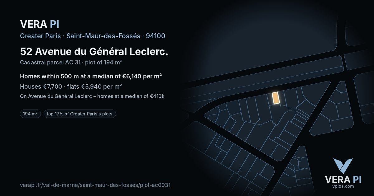 52 Avenue du Général Leclerc, Saint-Maur-des-Fossés at night – the plot lit, the parcels around coloured by the prices near them