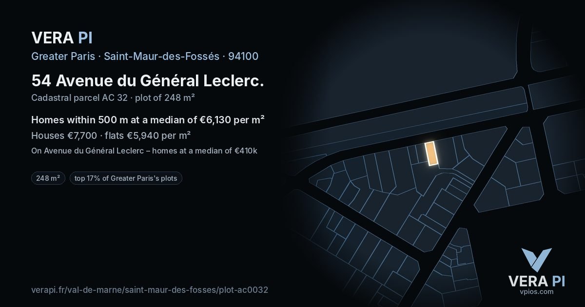 54 Avenue du Général Leclerc, Saint-Maur-des-Fossés at night – the plot lit, the parcels around coloured by the prices near them