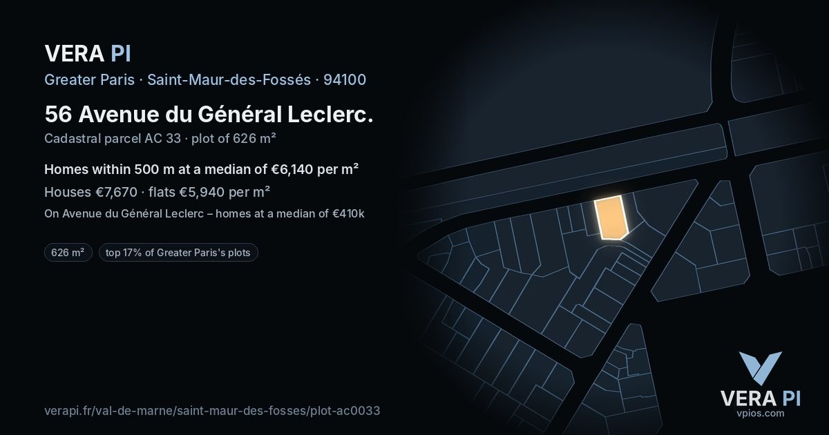 56 Avenue du Général Leclerc, Saint-Maur-des-Fossés at night – the plot lit, the parcels around coloured by the prices near them