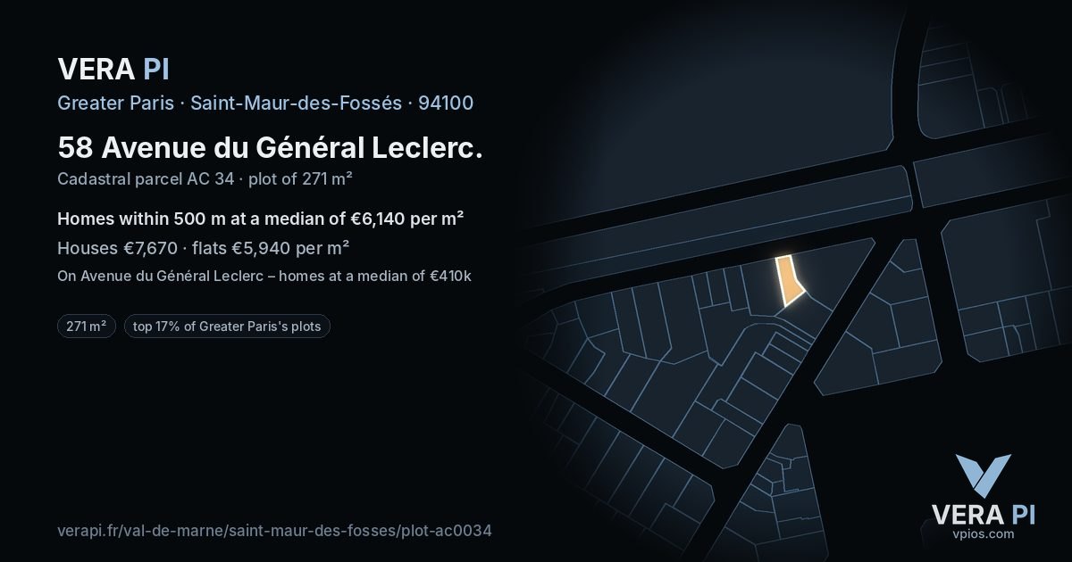 58 Avenue du Général Leclerc, Saint-Maur-des-Fossés at night – the plot lit, the parcels around coloured by the prices near them