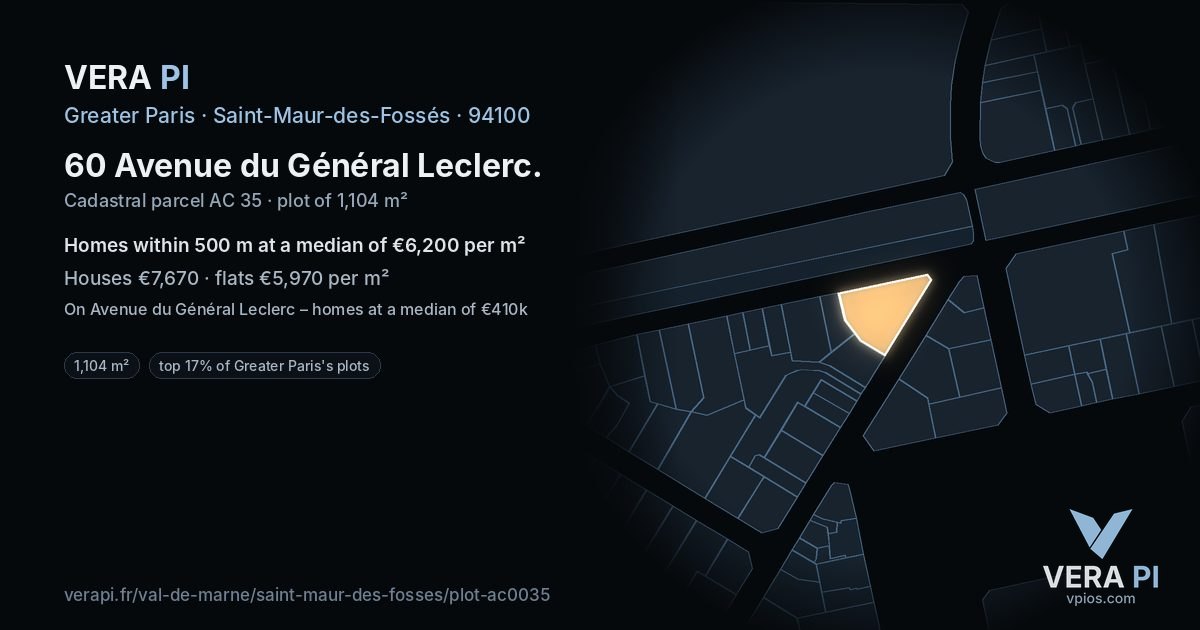 60 Avenue du Général Leclerc, Saint-Maur-des-Fossés at night – the plot lit, the parcels around coloured by the prices near them
