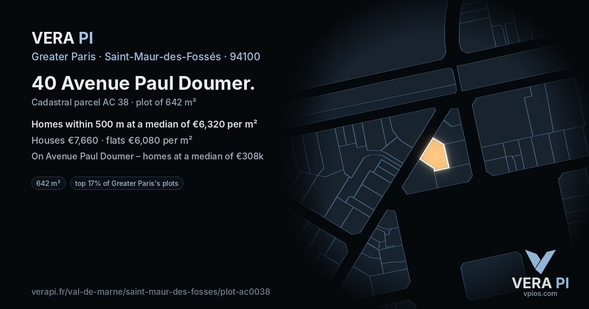 40 Avenue Paul Doumer, Saint-Maur-des-Fossés at night – the plot lit, the parcels around coloured by the prices near them