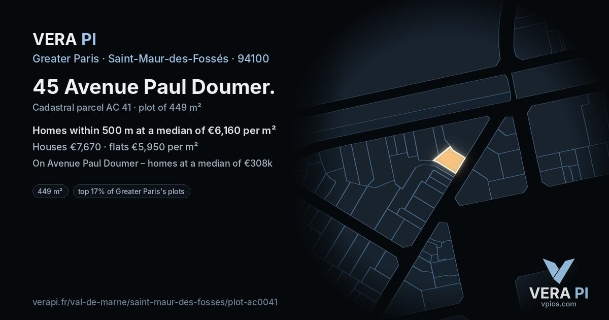 45 Avenue Paul Doumer, Saint-Maur-des-Fossés at night – the plot lit, the parcels around coloured by the prices near them