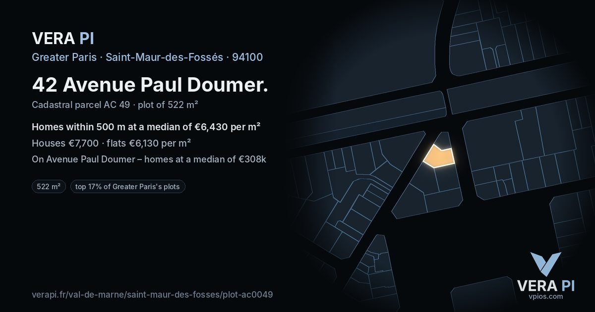 42 Avenue Paul Doumer, Saint-Maur-des-Fossés at night – the plot lit, the parcels around coloured by the prices near them