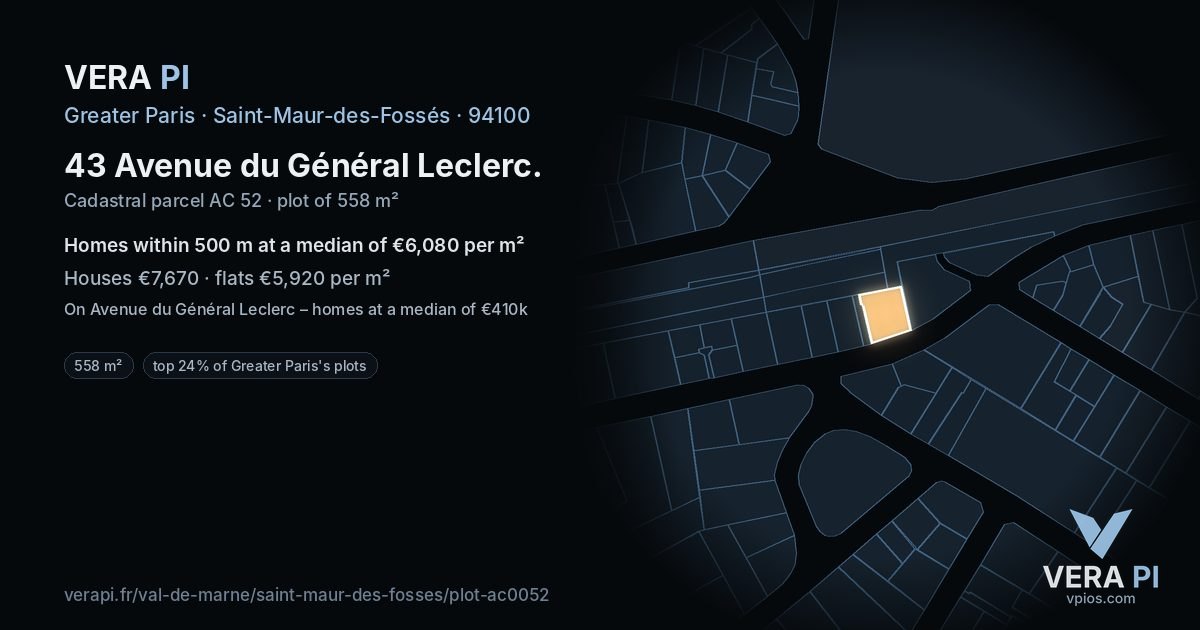 43 Avenue du Général Leclerc, Saint-Maur-des-Fossés at night – the plot lit, the parcels around coloured by the prices near them