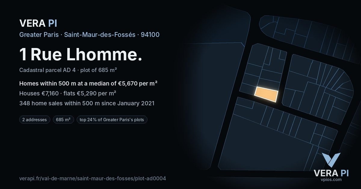 1 Rue Lhomme, Saint-Maur-des-Fossés at night – the plot lit, the parcels around coloured by the prices near them