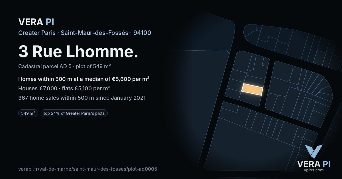 3 Rue Lhomme, Saint-Maur-des-Fossés at night – the plot lit, the parcels around coloured by the prices near them