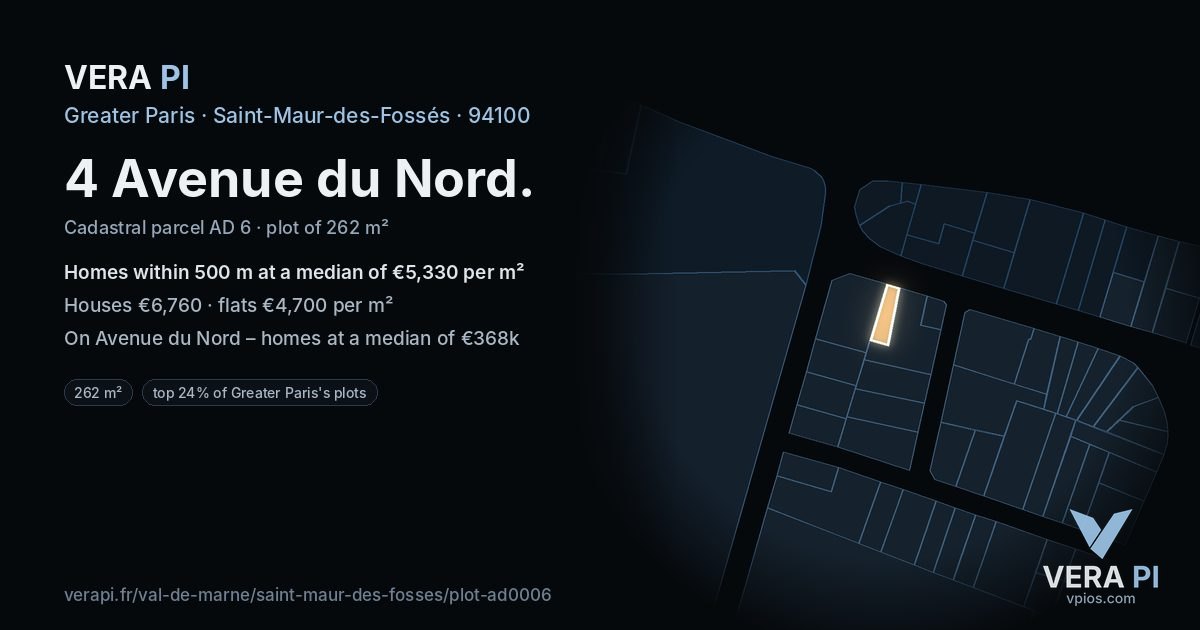 4 Avenue du Nord, Saint-Maur-des-Fossés at night – the plot lit, the parcels around coloured by the prices near them