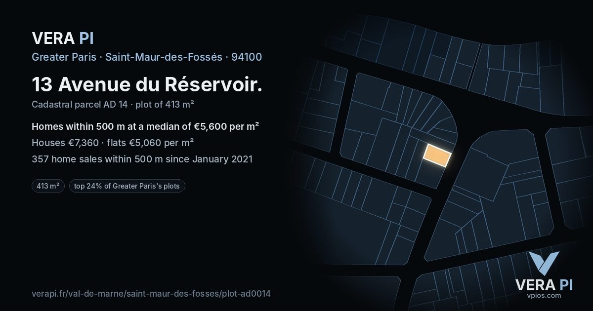 13 Avenue du Réservoir, Saint-Maur-des-Fossés at night – the plot lit, the parcels around coloured by the prices near them