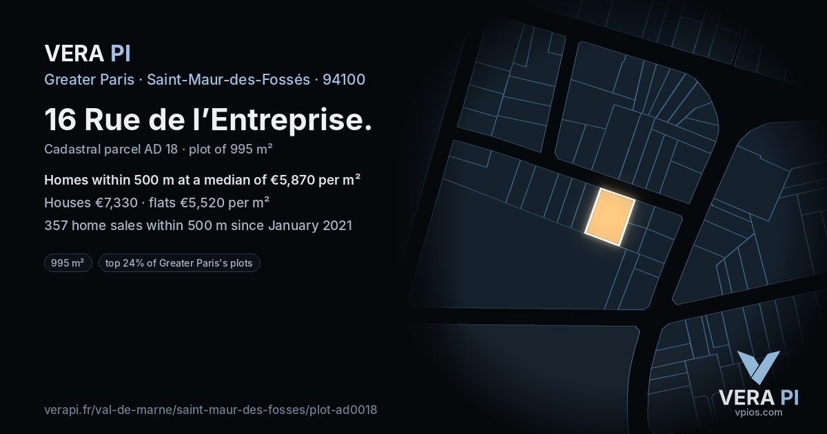 16 Rue de l’Entreprise, Saint-Maur-des-Fossés at night – the plot lit, the parcels around coloured by the prices near them