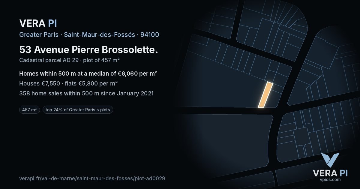 53 Avenue Pierre Brossolette, Saint-Maur-des-Fossés at night – the plot lit, the parcels around coloured by the prices near them