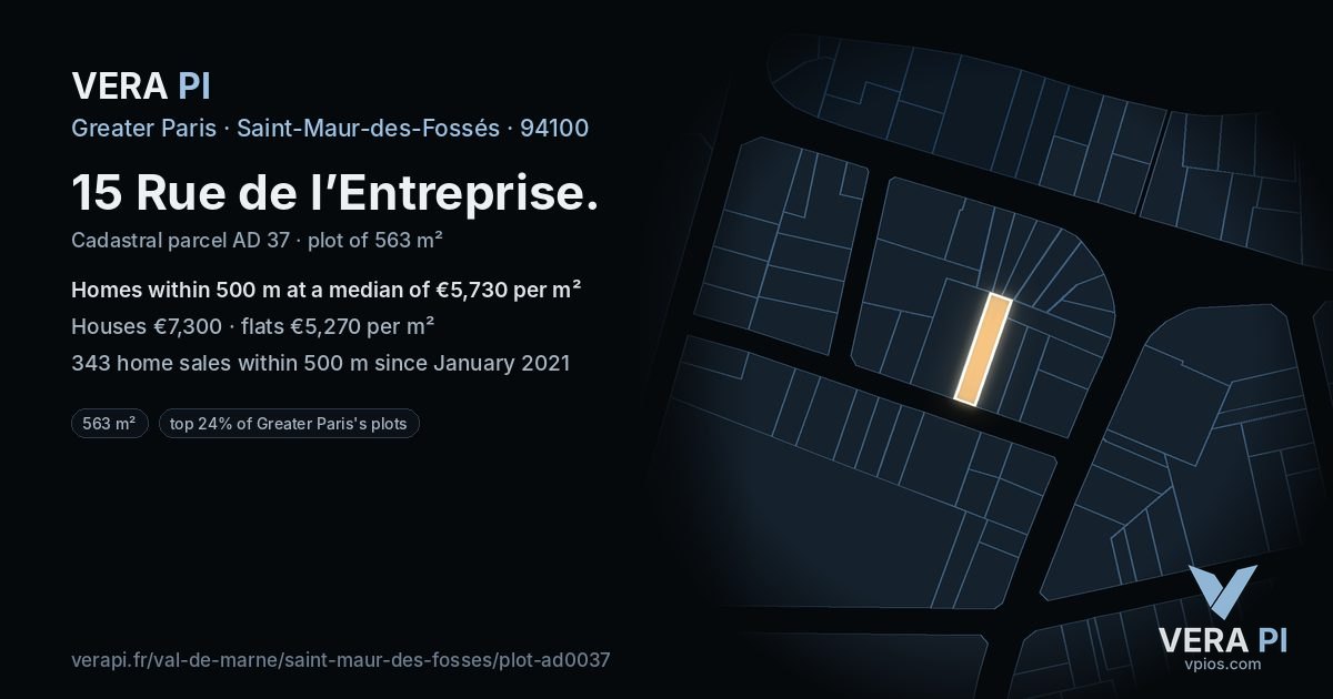 15 Rue de l’Entreprise, Saint-Maur-des-Fossés at night – the plot lit, the parcels around coloured by the prices near them
