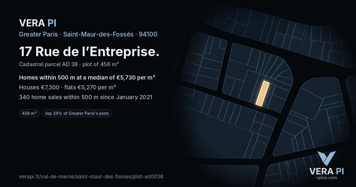 17 Rue de l’Entreprise, Saint-Maur-des-Fossés at night – the plot lit, the parcels around coloured by the prices near them