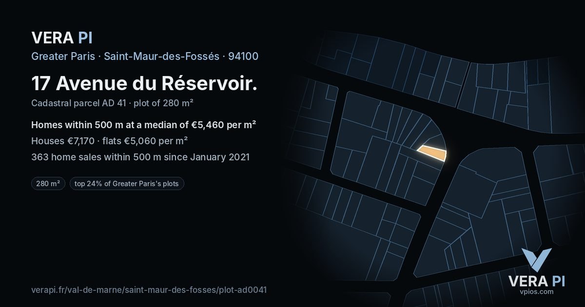 17 Avenue du Réservoir, Saint-Maur-des-Fossés at night – the plot lit, the parcels around coloured by the prices near them