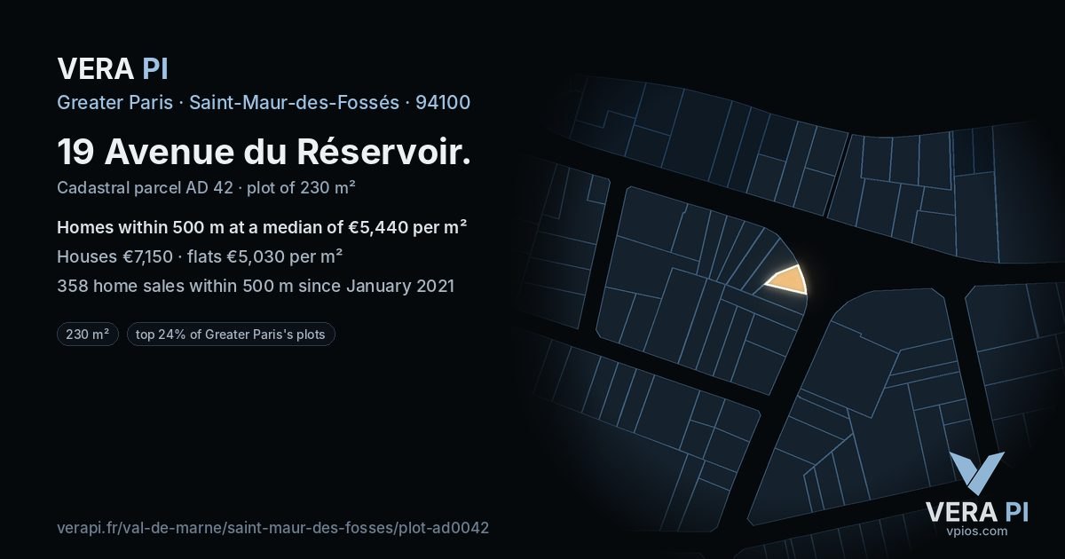 19 Avenue du Réservoir, Saint-Maur-des-Fossés at night – the plot lit, the parcels around coloured by the prices near them