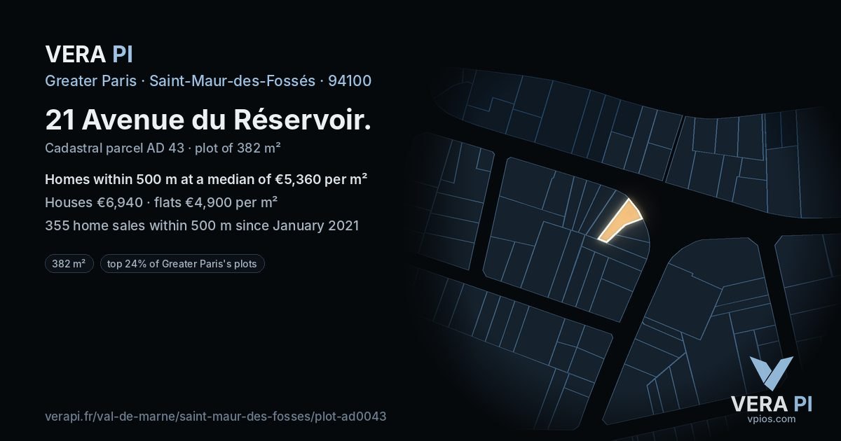 21 Avenue du Réservoir, Saint-Maur-des-Fossés at night – the plot lit, the parcels around coloured by the prices near them