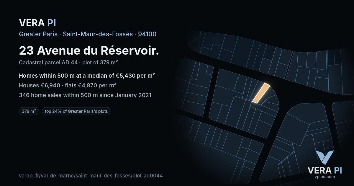 23 Avenue du Réservoir, Saint-Maur-des-Fossés at night – the plot lit, the parcels around coloured by the prices near them
