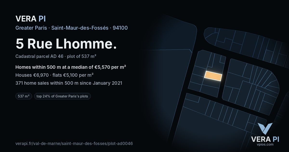 5 Rue Lhomme, Saint-Maur-des-Fossés at night – the plot lit, the parcels around coloured by the prices near them