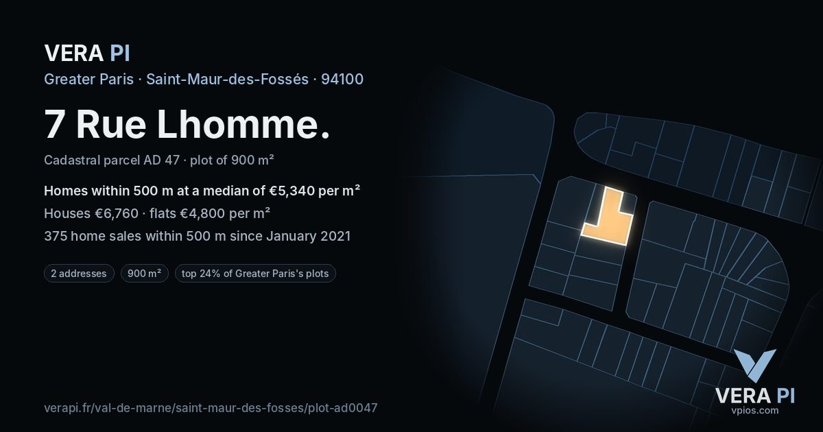 7 Rue Lhomme, Saint-Maur-des-Fossés at night – the plot lit, the parcels around coloured by the prices near them