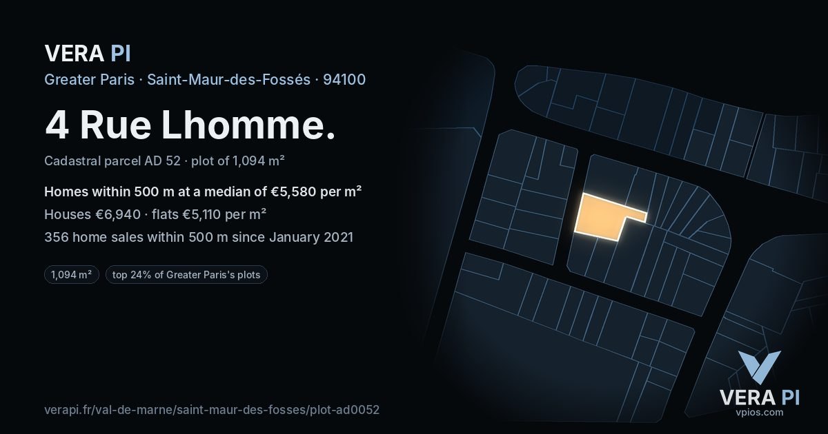 4 Rue Lhomme, Saint-Maur-des-Fossés at night – the plot lit, the parcels around coloured by the prices near them