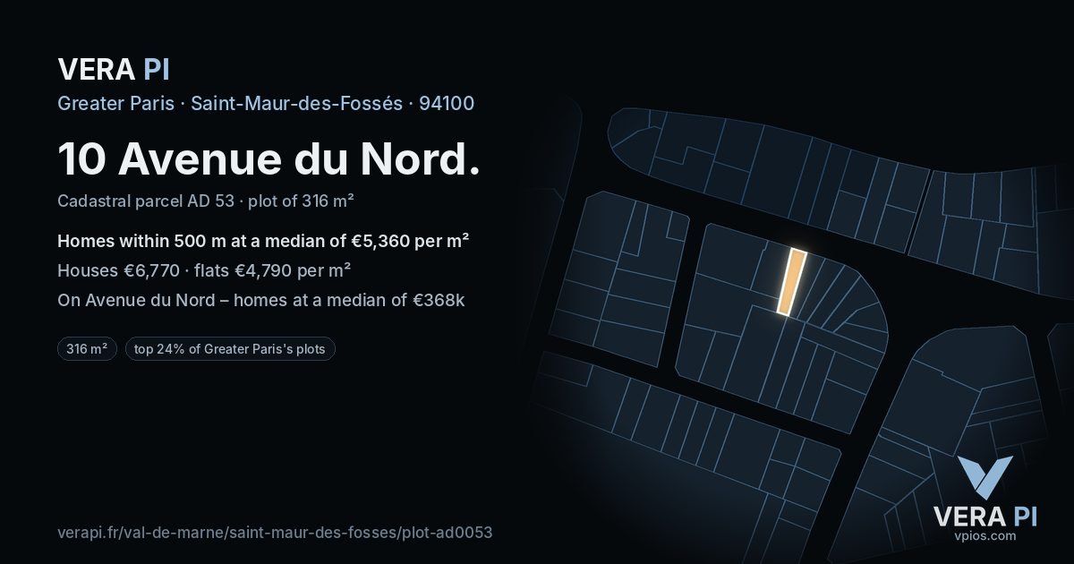 10 Avenue du Nord, Saint-Maur-des-Fossés at night – the plot lit, the parcels around coloured by the prices near them