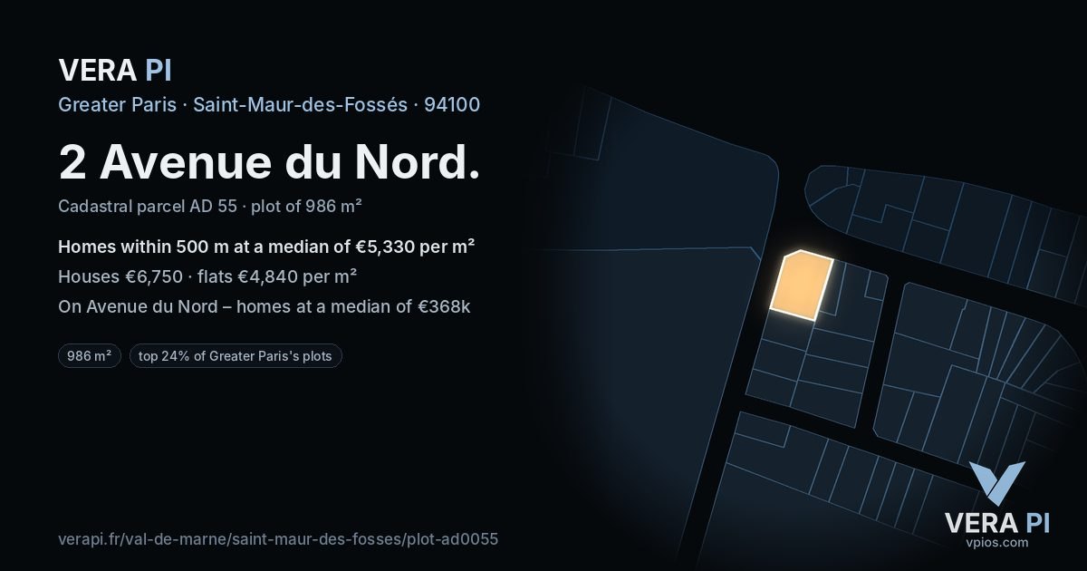 2 Avenue du Nord, Saint-Maur-des-Fossés at night – the plot lit, the parcels around coloured by the prices near them
