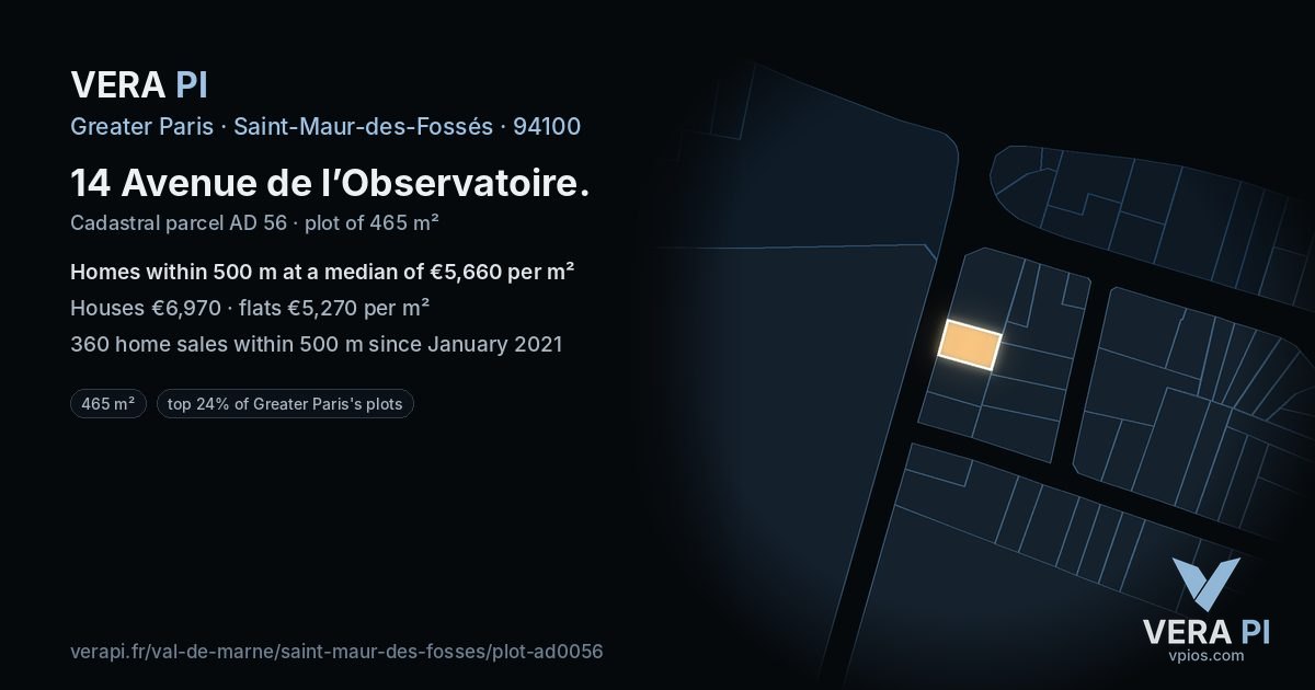 14 Avenue de l’Observatoire, Saint-Maur-des-Fossés at night – the plot lit, the parcels around coloured by the prices near them
