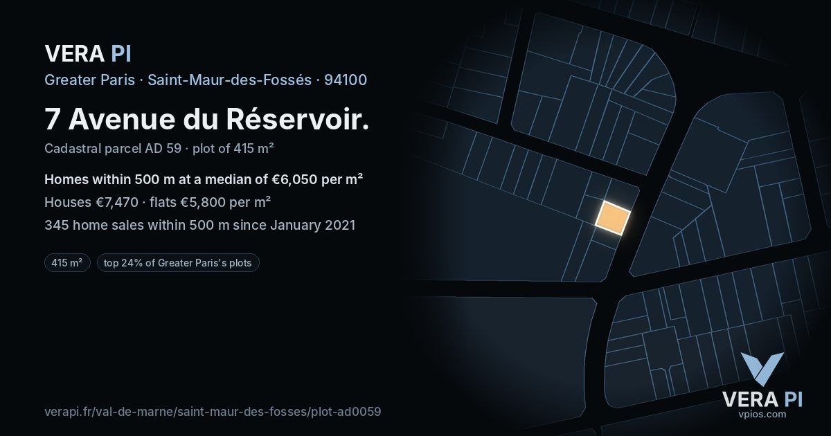 7 Avenue du Réservoir, Saint-Maur-des-Fossés at night – the plot lit, the parcels around coloured by the prices near them