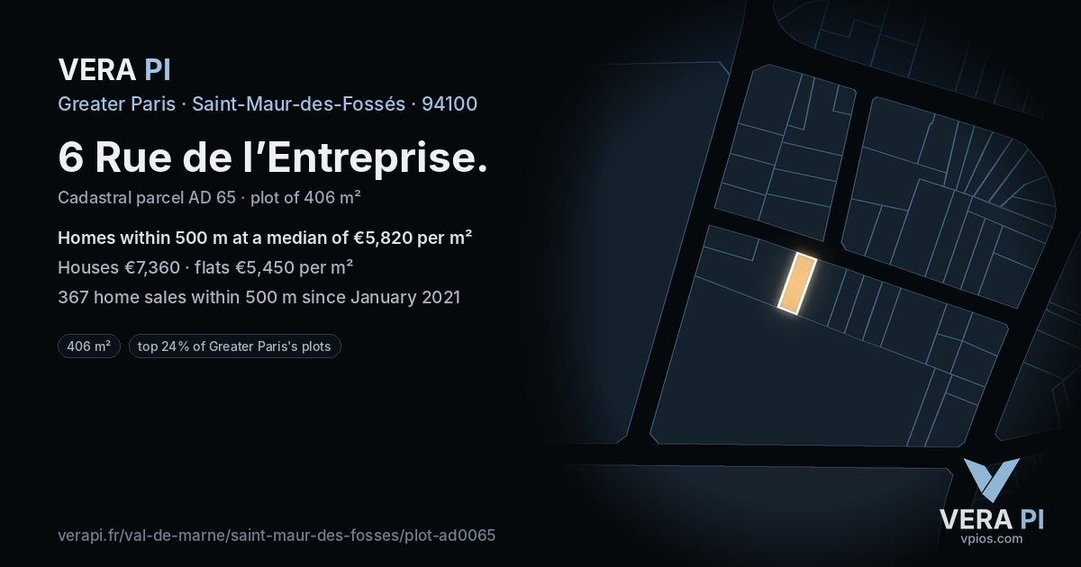 6 Rue de l’Entreprise, Saint-Maur-des-Fossés at night – the plot lit, the parcels around coloured by the prices near them