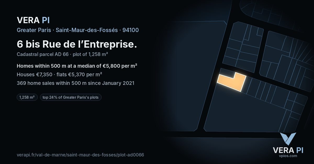 6 bis Rue de l’Entreprise, Saint-Maur-des-Fossés at night – the plot lit, the parcels around coloured by the prices near them