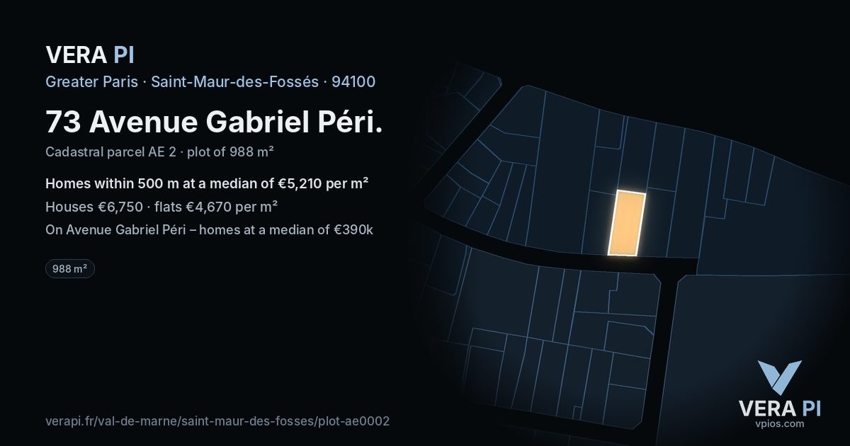 73 Avenue Gabriel Péri, Saint-Maur-des-Fossés at night – the plot lit, the parcels around coloured by the prices near them
