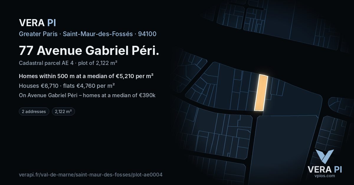77 Avenue Gabriel Péri, Saint-Maur-des-Fossés at night – the plot lit, the parcels around coloured by the prices near them