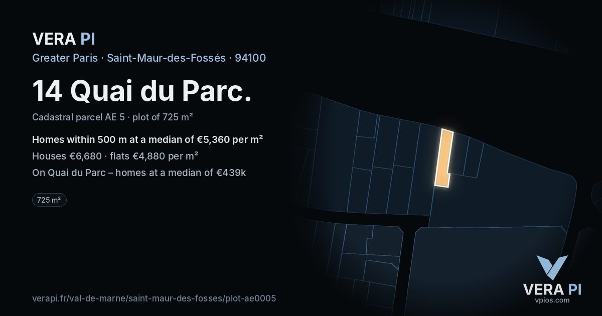 14 Quai du Parc, Saint-Maur-des-Fossés at night – the plot lit, the parcels around coloured by the prices near them