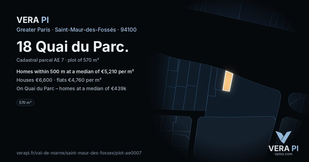 18 Quai du Parc, Saint-Maur-des-Fossés at night – the plot lit, the parcels around coloured by the prices near them