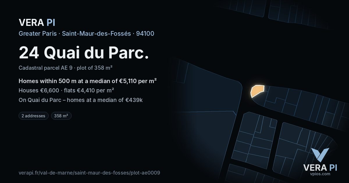 24 Quai du Parc, Saint-Maur-des-Fossés at night – the plot lit, the parcels around coloured by the prices near them