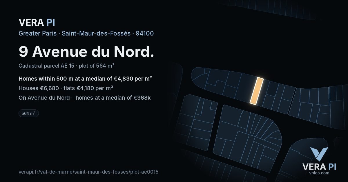 9 Avenue du Nord, Saint-Maur-des-Fossés at night – the plot lit, the parcels around coloured by the prices near them