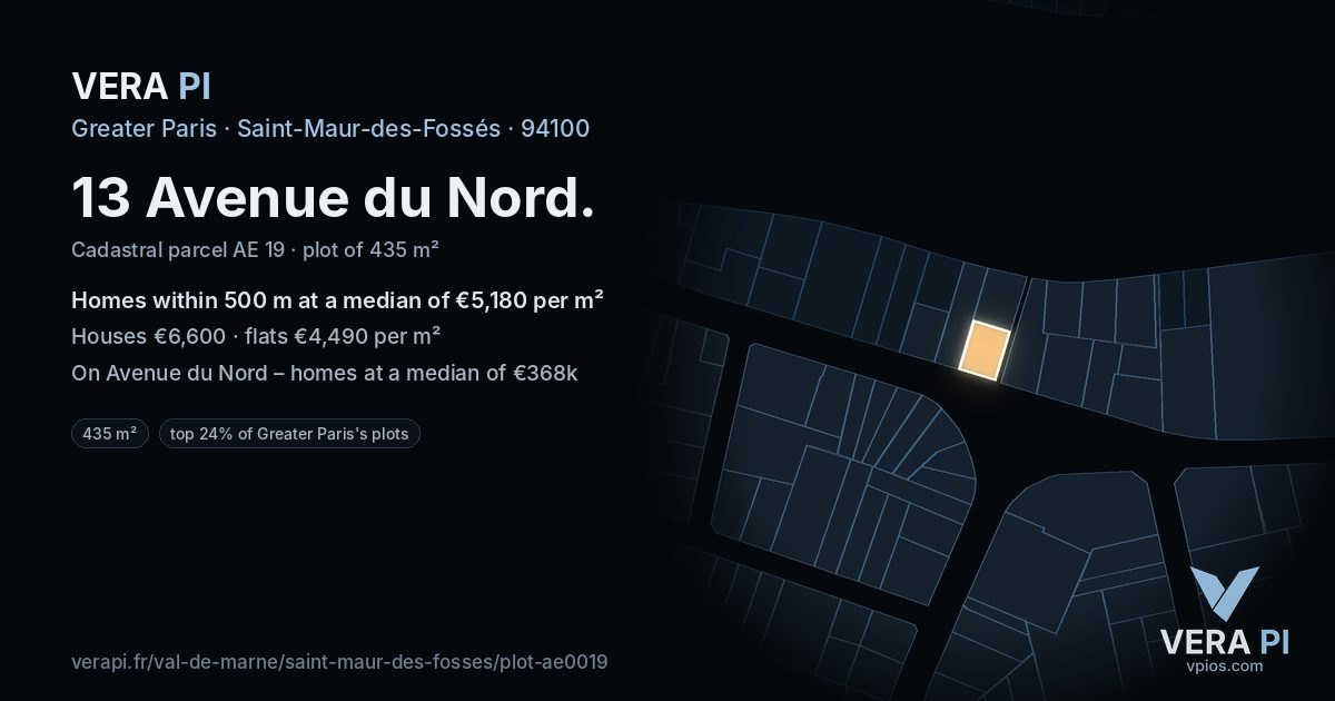13 Avenue du Nord, Saint-Maur-des-Fossés at night – the plot lit, the parcels around coloured by the prices near them