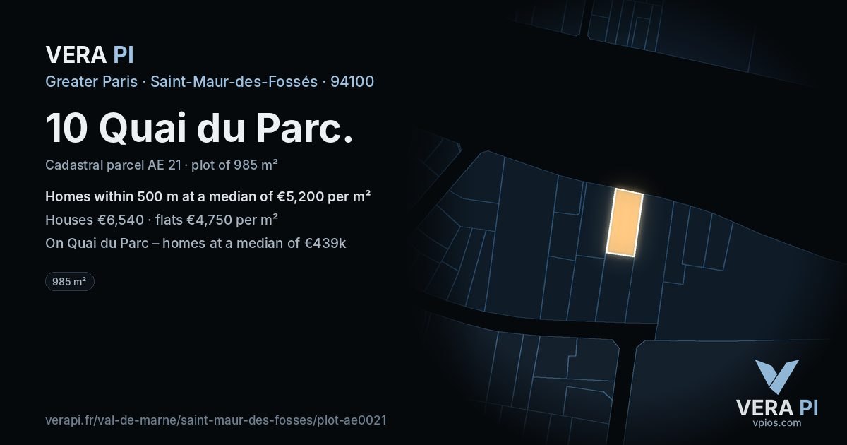 10 Quai du Parc, Saint-Maur-des-Fossés at night – the plot lit, the parcels around coloured by the prices near them