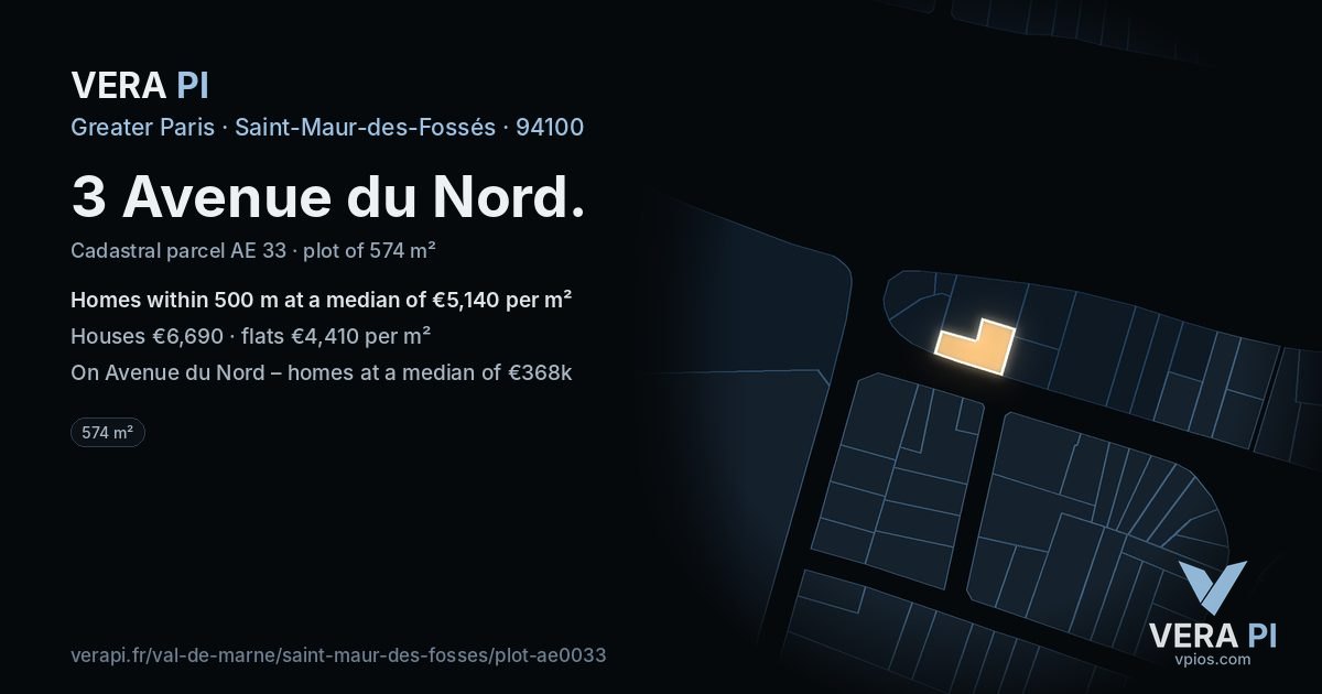 3 Avenue du Nord, Saint-Maur-des-Fossés at night – the plot lit, the parcels around coloured by the prices near them