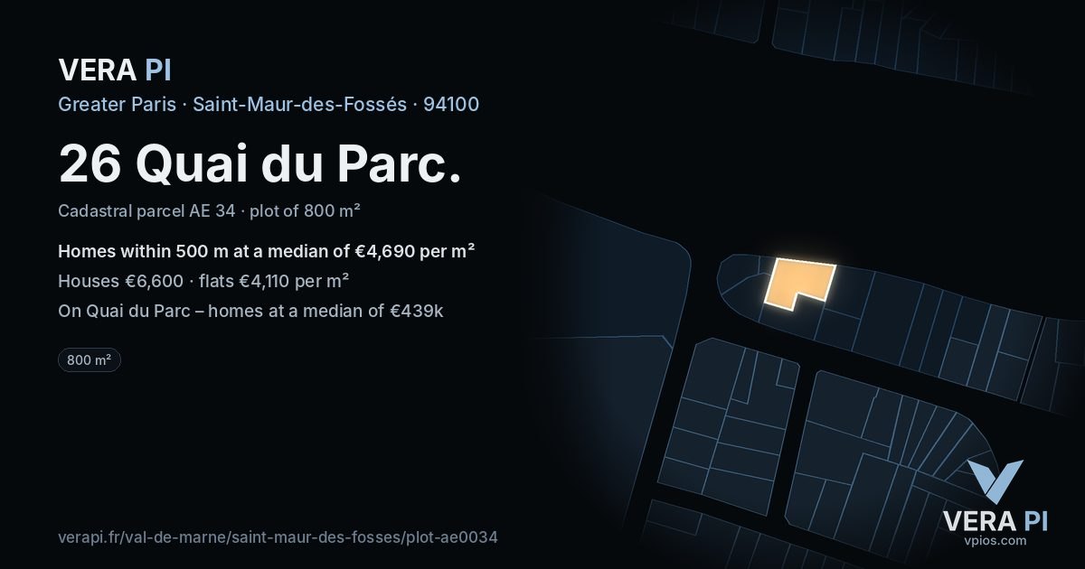 26 Quai du Parc, Saint-Maur-des-Fossés at night – the plot lit, the parcels around coloured by the prices near them