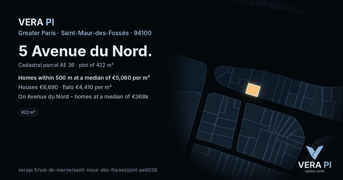 5 Avenue du Nord, Saint-Maur-des-Fossés at night – the plot lit, the parcels around coloured by the prices near them