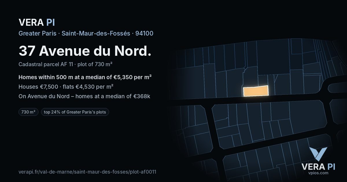 37 Avenue du Nord, Saint-Maur-des-Fossés at night – the plot lit, the parcels around coloured by the prices near them