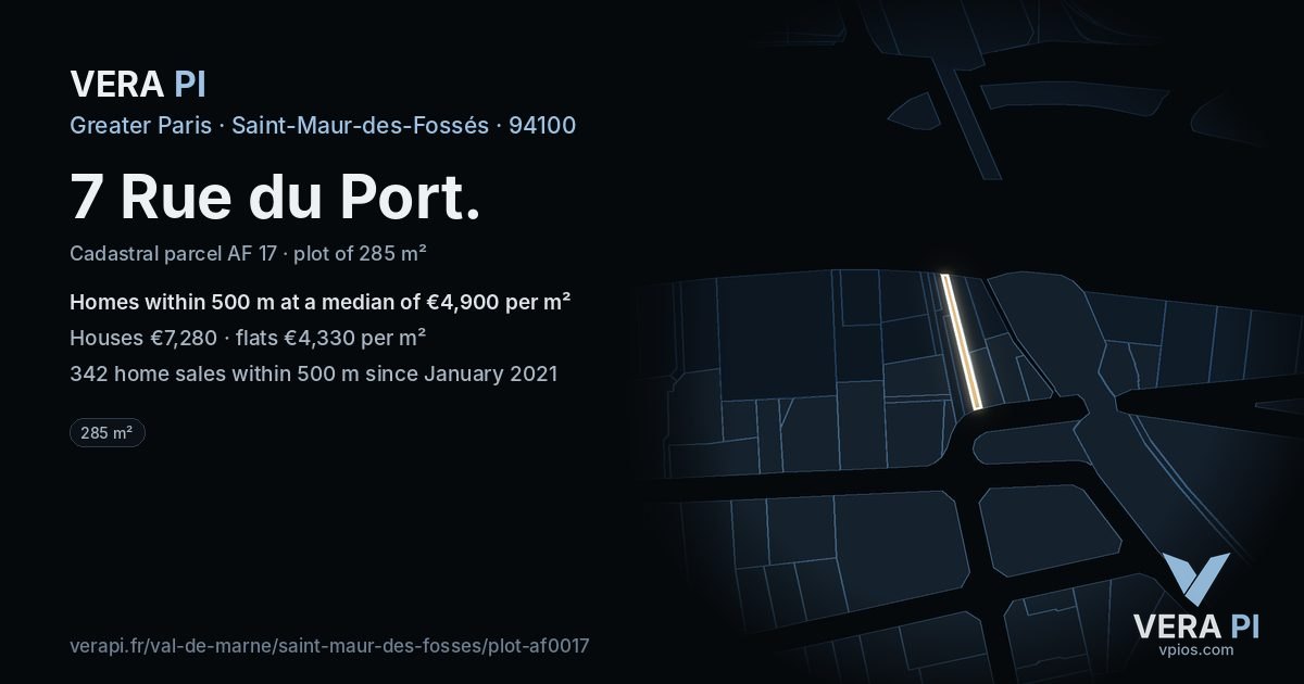 7 Rue du Port, Saint-Maur-des-Fossés at night – the plot lit, the parcels around coloured by the prices near them