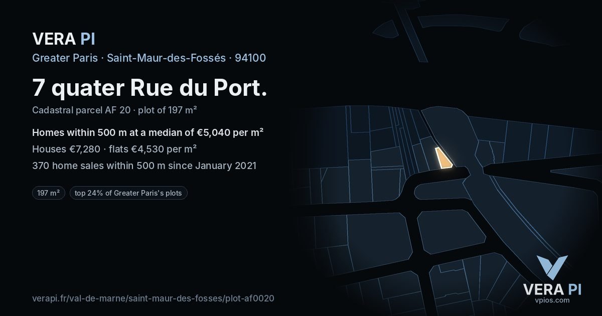 7 quater Rue du Port, Saint-Maur-des-Fossés at night – the plot lit, the parcels around coloured by the prices near them