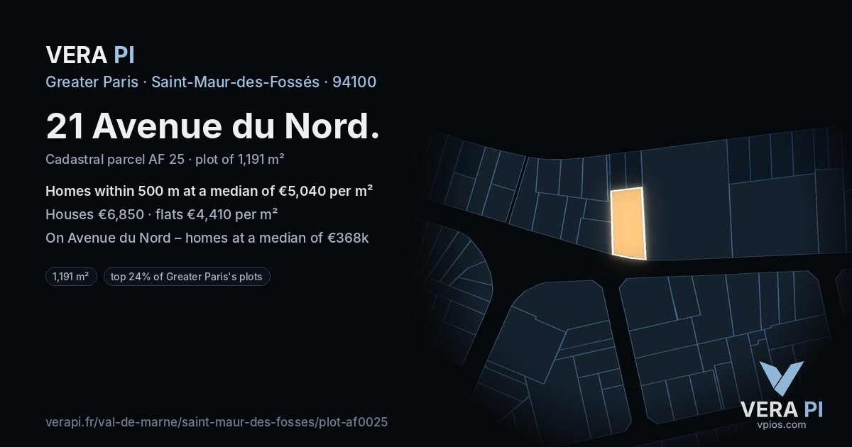 21 Avenue du Nord, Saint-Maur-des-Fossés at night – the plot lit, the parcels around coloured by the prices near them