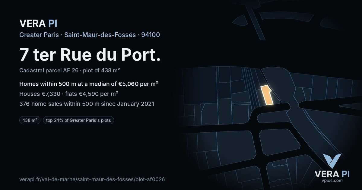 7 ter Rue du Port, Saint-Maur-des-Fossés at night – the plot lit, the parcels around coloured by the prices near them