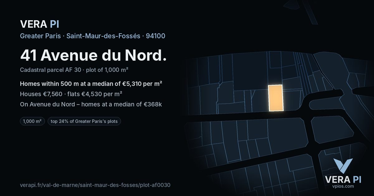 41 Avenue du Nord, Saint-Maur-des-Fossés at night – the plot lit, the parcels around coloured by the prices near them