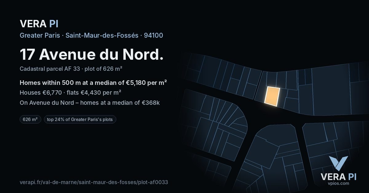 17 Avenue du Nord, Saint-Maur-des-Fossés at night – the plot lit, the parcels around coloured by the prices near them